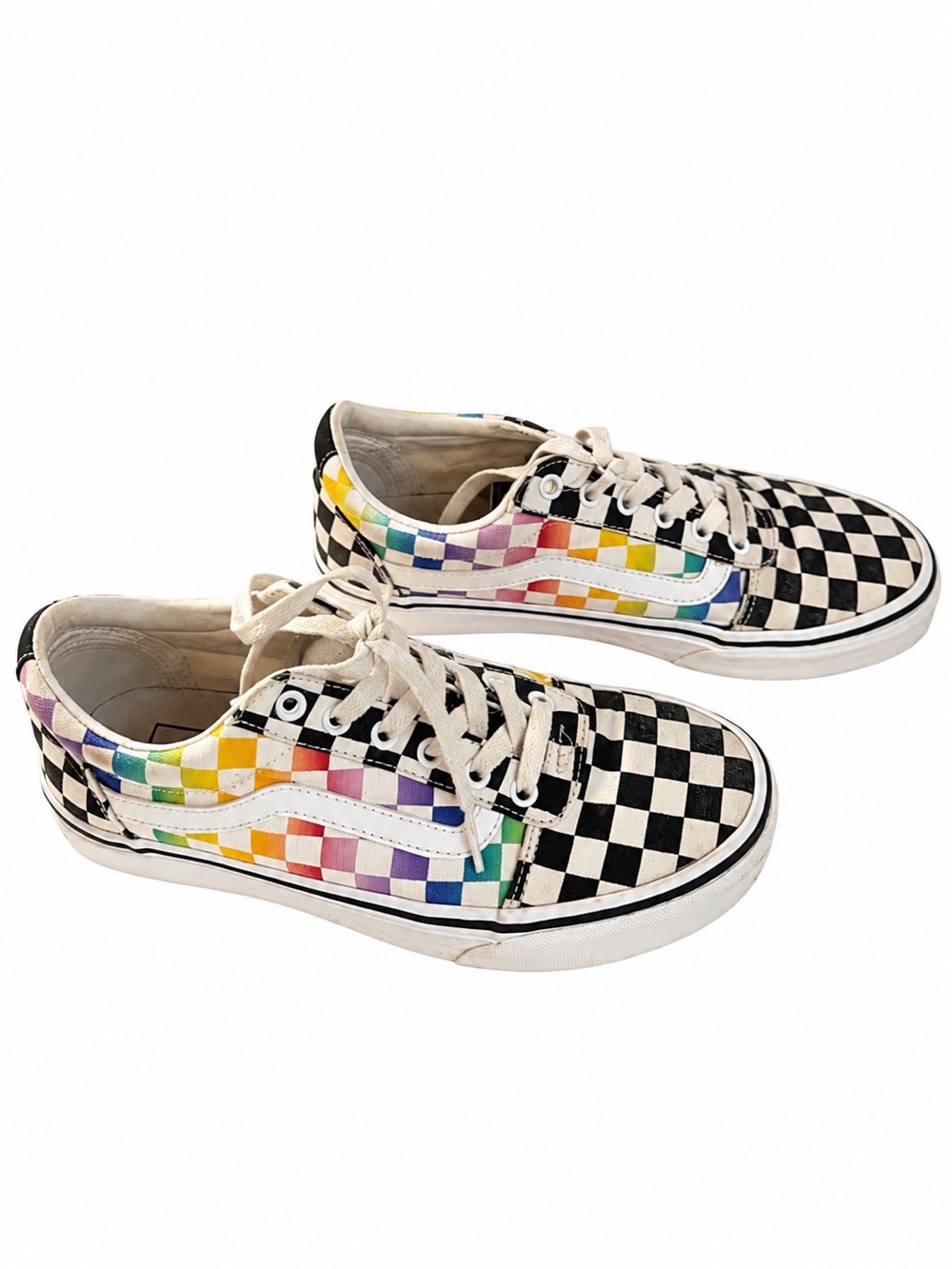 Vans Black & White Checkerboard Sneakers with Rainbow Accents